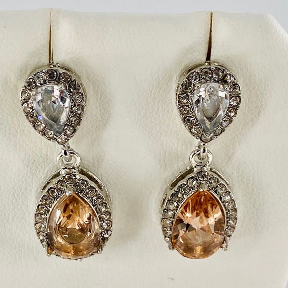 Silver Peach Crystal Topaz Dangle Earrings JE01 - Picture 2 of 5